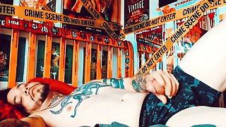 Tattooed guy Erebus Deimos having a solo session and shooting his load