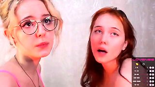 Masturbating blonde teen on couch with big toys