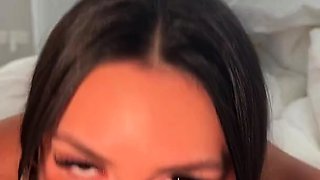 Pigtailed MILF seductress sucking and fucking POV cock