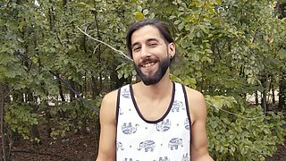 A couple has sex right in the forest, without hiding their long hair