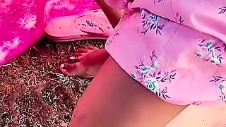 Hot Village Indian Aunty in Red Bra Panty Fucked Outdoor by His Step Son Hindi Sex Video