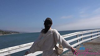 Realistic pov sex with a hot brunette at the beach