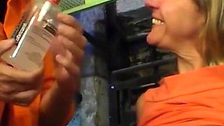 Blond mature rides a good cock on her job