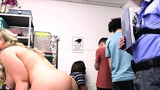 Gangbang with busty thief milf in the backroom