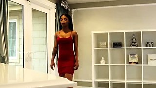 Ebony Babe takes Monster Cock - big silicone tits in