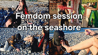 Femdom Session by the Sea. Smoking Fetish, Bootfetish, Footfetish, BDSM Flogging and Scratching