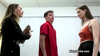 Tall darkhaired shares penis on therapy with mommy doctor