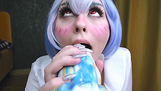 Rei Ayanami found her Christmas bounty under c Christmas tree - Costume Play Bad dragon Spooky Boogie