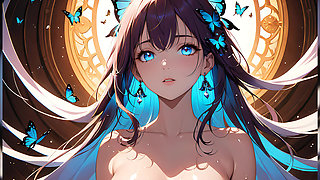 Butterfly Radiance a Beautiful Young Woman with Glowing Wings Around Her