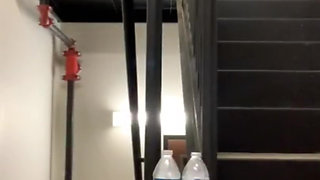 Risky Masturbation with Dildo in a Public Staircase