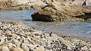 Sexy Hairy MILF Gives Blowjob on the Beach and Gets Pissed on