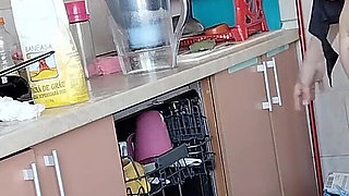 Sexy Naked Stepmom in the Kitchen Amateur Wife Does Housework Naked.