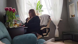 BBW sexologist in lacy stockings helped a patient cum on her huge ass and in her pussy