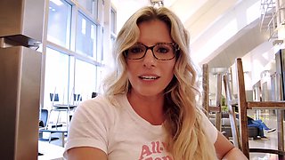 Reality video of pornstar Cory Chase with glasses posing and teasing