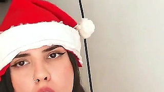 Latina White Ass in Her Christmas Uniform Masturbating Sneaking and Squatting on Top of Her Dildo