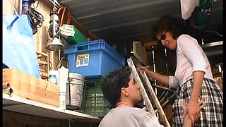 Hairy Mature Cougar Gets Banged and Facialized by the Young Gardener and Papy