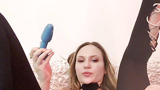 Cute Girl Rips Pantyhose on Herself, Fucks with Double Dildo in All Holes. Rips Ass and Pussy. Deep Penetration