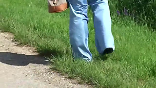 Blonde slut gets her pants wet of piss