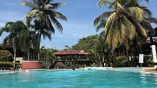 Flashing Tits and Pussy in Bikini Outdoor at the Pool