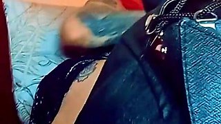 Lady Angela Male Submissive Kneels on the Floor and Licks Black Pvc Thigh High Boots Bot Worship Boot Domination Heels Sucking