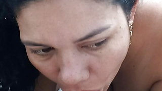 My girlfriend is provoked to give me a blowjob with milk in return