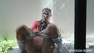 Huge Desperation Pee on the Glass Door