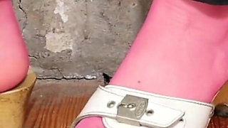 Sensual Dangling & Shoeplay in Pink Pantyhose - Loafers & Clogs