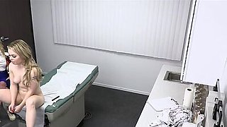 Physician fucks blonde milf and teen on the exam table