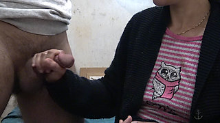 Perverted Stepmother Gives Her Virgin Stepson a Handjob for the First Time in His Life