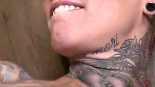 Pierced tattooed blonde loves a warm load on her tits