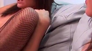 Three lesbian students enjoy like crazy putting on sex toys