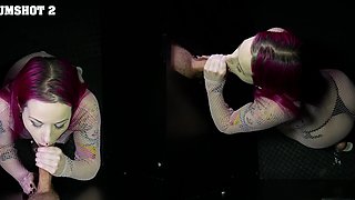 Pink haired chick Lady Laz on her knees blowing a black man
