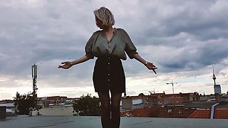Slutty amateur blonde smoking and jerking dick
