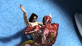 Sexy 3D cartoon brunette babe fucked by Iron Man