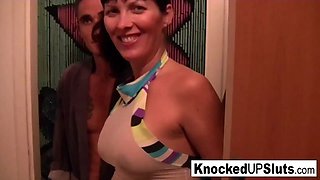 Knocked up brunette gets DP'd with a cock and a toy