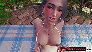3D Hentai Animation Featuring Hot Asian Girl in White Dress - Backyard Tits Massage, Intense Piledriver Fingering, Pussy Licking