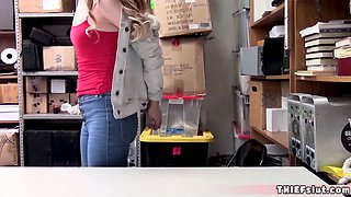 Skinny blonde russian shoplifter caught and gets fucked