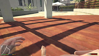 Tracey De Santa have sex with trevor in her neighbor's backyard