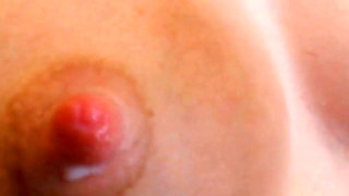 Teasing Big Milky Tities with Toothbrushes