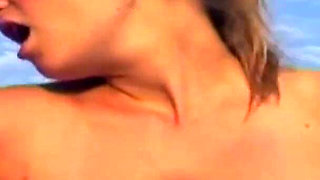 Busty blondie gets cum in mouth while fucking by the swimming pool