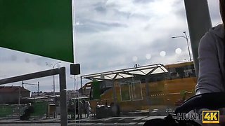 Hunt4k. Angella Christin from bus station comes to service