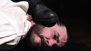 Greg takes a flogger to Vanders bound cock