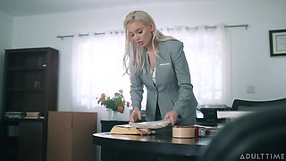 Adult Time - Lesbian Intern Haley Reed Seduces Boss Kenzie Taylor for Office Pussy Licking Session!