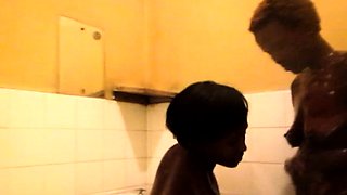 Ebony African Lesbian Licks Black Pussy after shower massage