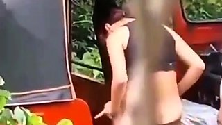 Mexican girl gets Creampie in golf cart