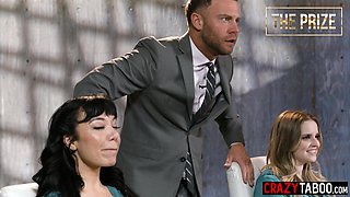 Competition between two buxom mommies