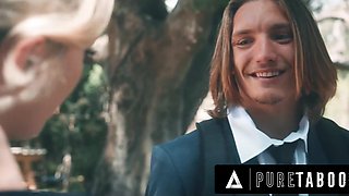 Lovely teen blonde gets fucked in both her tight holes bybher naughty stebrothers and filled with cum