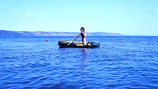 On boat in water Volga-river