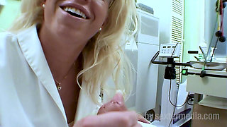 Shaved pussy fucked by gynecologist