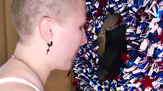 Memorial Day Glory Hole Tom boy in halter top gives blowjob  and get fucked by bbc